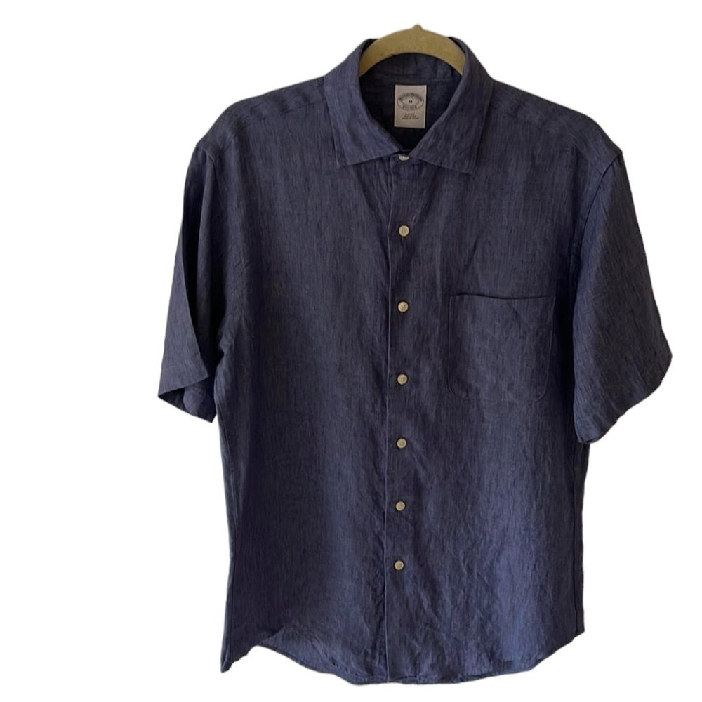 Brooks Brothers 100% Linen Slim Fit Button Down Shirt Size Medium Blue